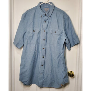 Carhartt XL Tall Chambray Shirt Mens Short Sleeve Button Up Blue Relaxed Fit